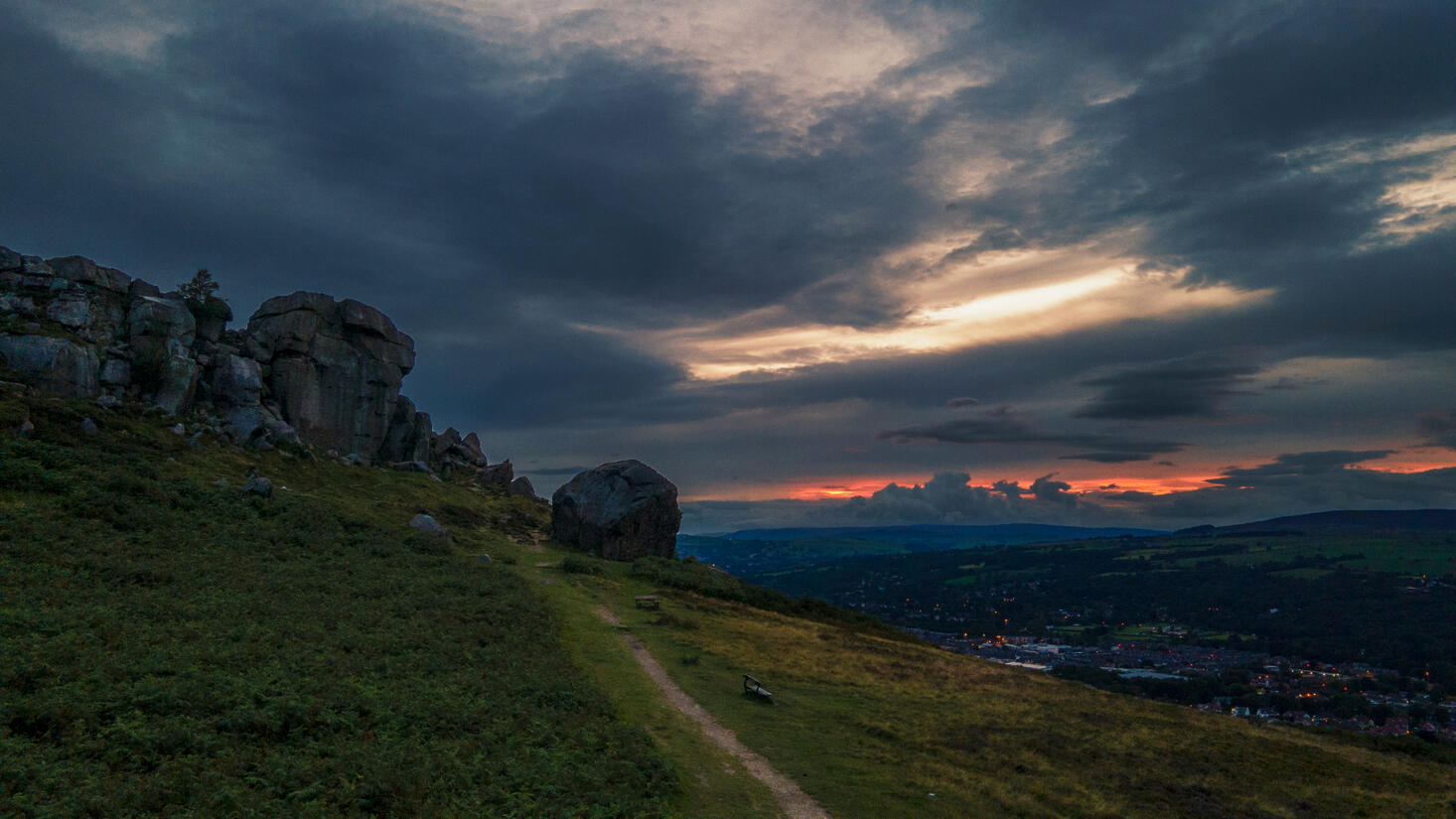 Ilkley Moor Cow and Calf Rocks West Yorkshire at Sunset 4K Drone Photo by Affordable Drone Pilot and Photographer in Yorkshire Crispin McKie